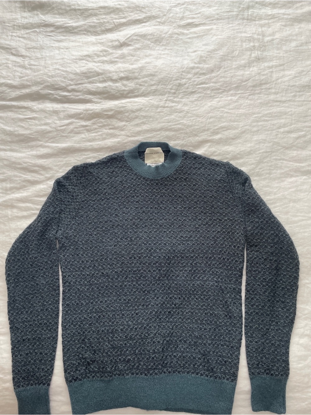 Men's Crewneck Textured Knit Sweater in Slate Blue
